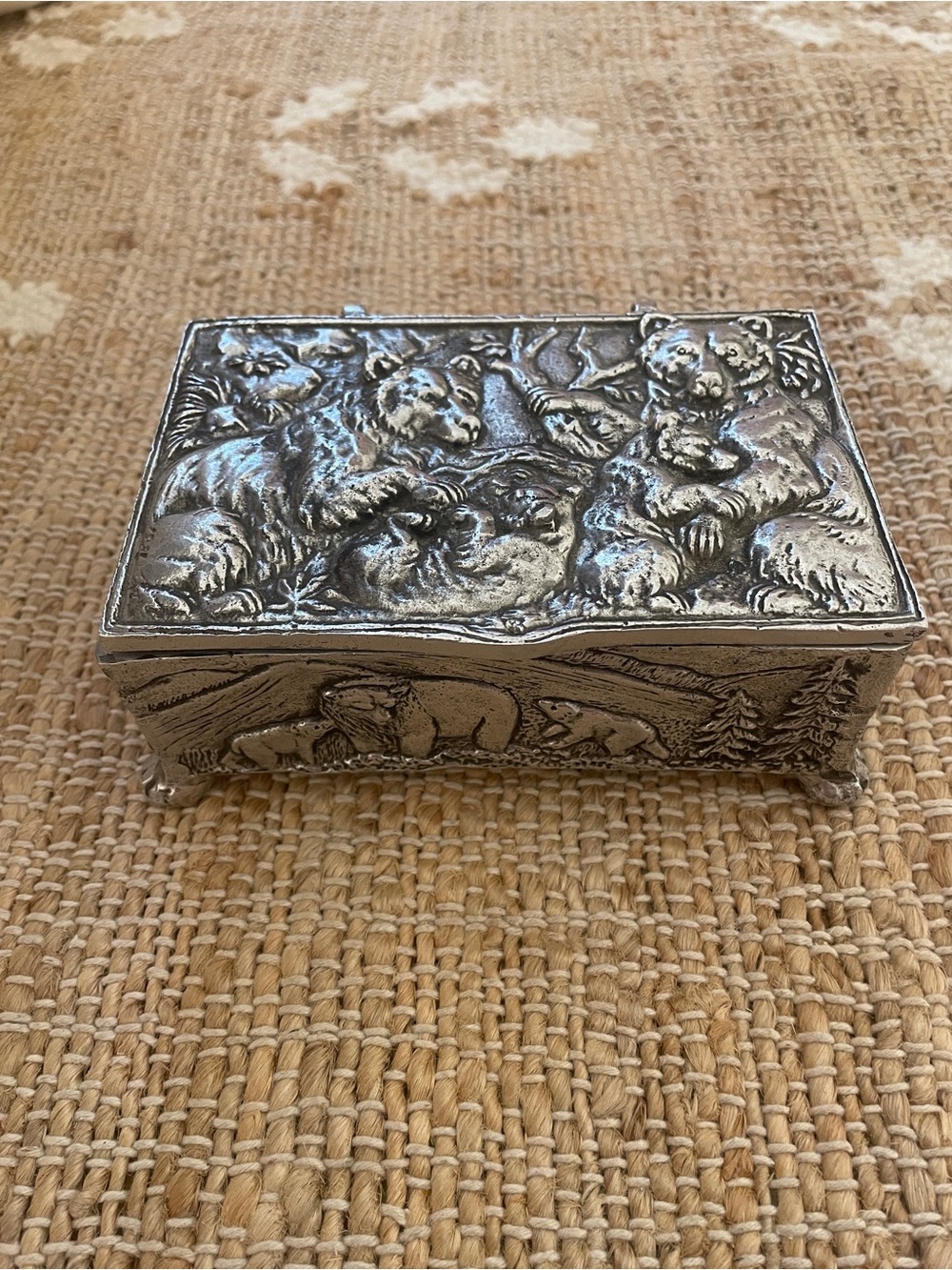 Vintage Sliver Tone Wilderness Bear Arthur Court Trinket Jewelry Box